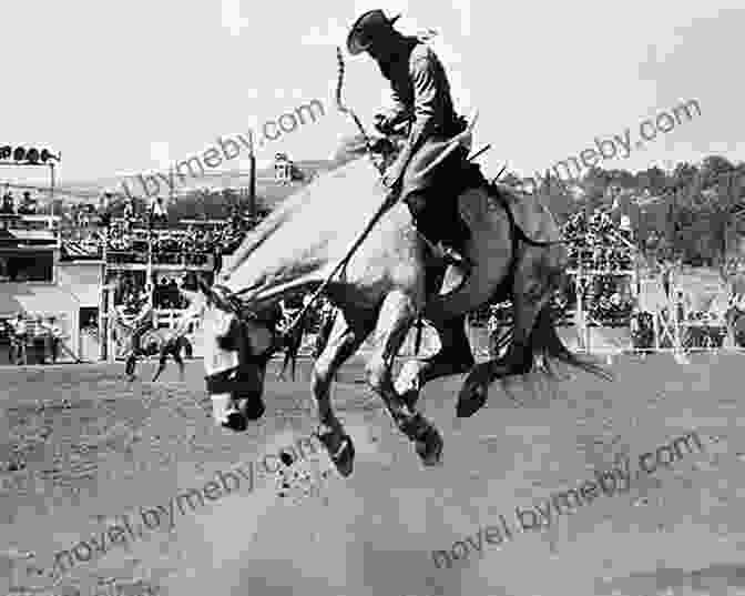 A Black And White Photo Of A Man Riding A Bucking Horse In A Rodeo Arena. Outriders: Rodeo At The Fringes Of The American West