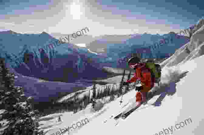 A Skier Gliding Down A Pristine Mountain Slope In The Canadian Rockies, Surrounded By Snow Capped Peaks And Stunning Scenery Ski Trails In The Canadian Rockies