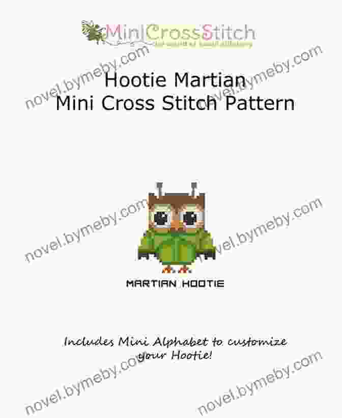 Hootie Martian Mini Cross Stitch Pattern Embroidered On Blue Aida Fabric Hootie Martian Mini Cross Stitch Pattern